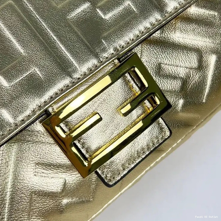 Cheap Medium Bag Fendi FF Baguette Motif Leather Nappa Gold In 0414 HOT SALE